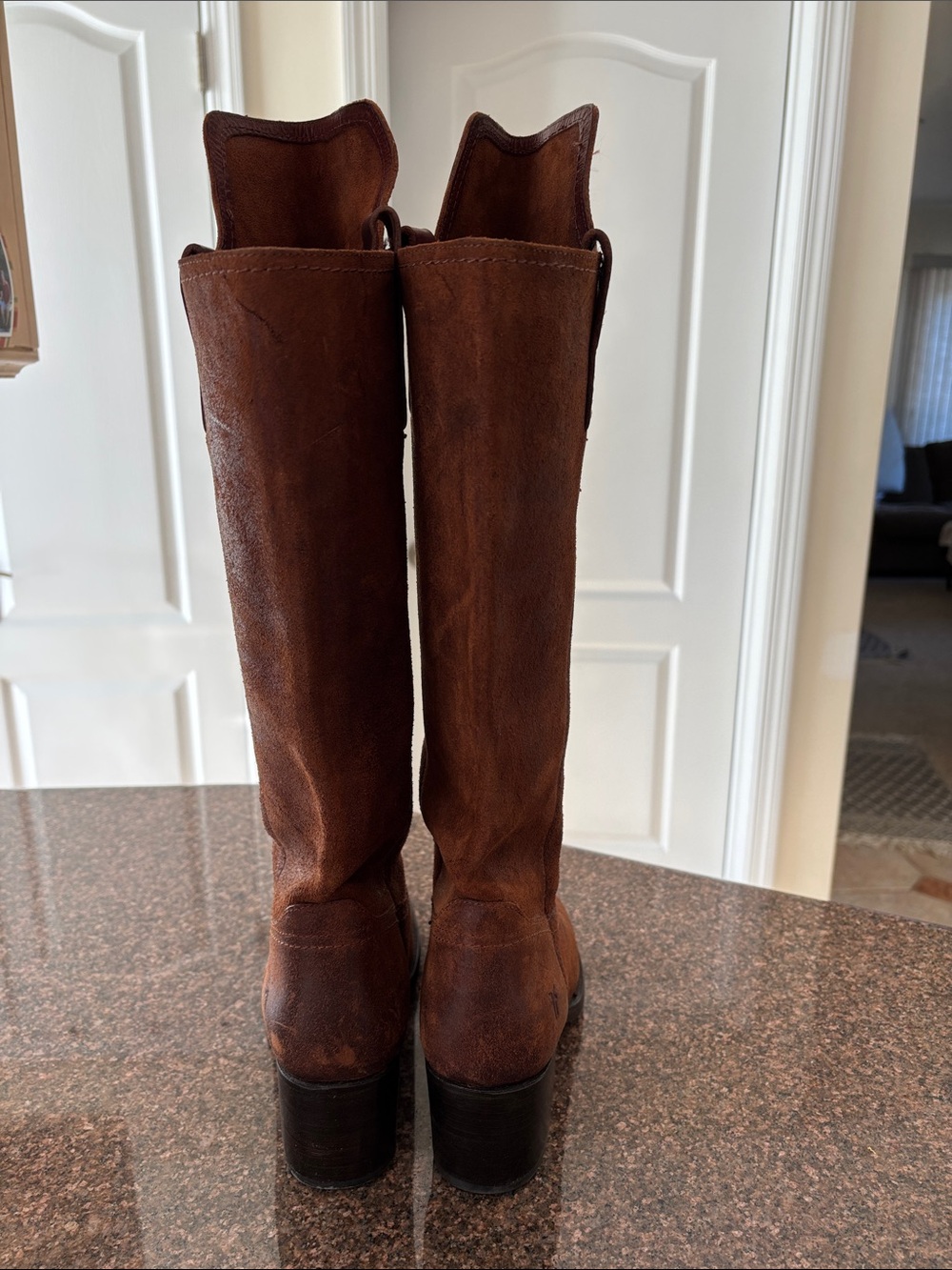 Frye Ladies Autumn Shield Two-Tone Redwood Suede Leather Boots-8 - Picture 4 of 7